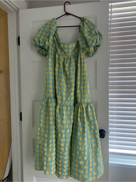 Zara Dresses & Skirts - Zara Yellow and Blue Gingham Maxi Dress with Puff Sleeves